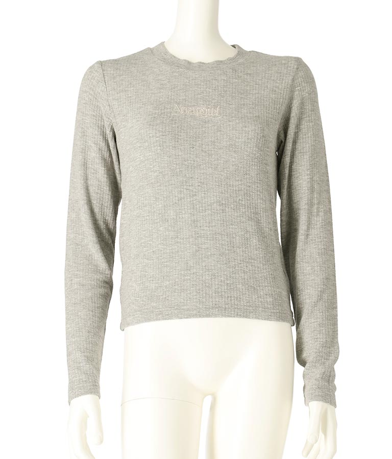 ロゴ 刺繍 シンプル リブ ロングスリーブ トップス 913-7609