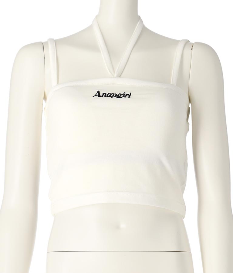 2WAY パッド付き ロゴ 刺繍 キャミソール 913-7608