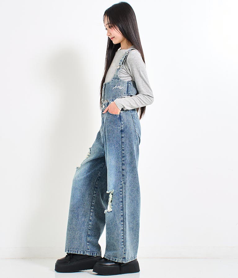 クラッシュ デニム マルチWAY サロペット【キッズお揃い】