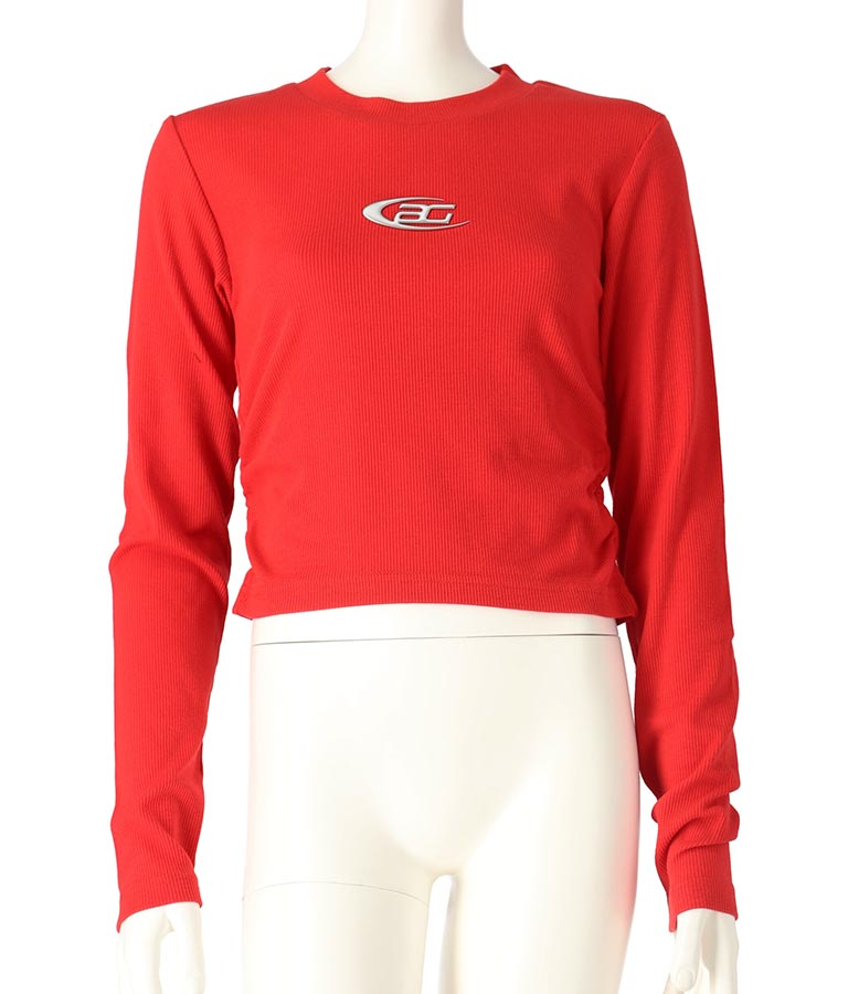 サイド シャーリング ロゴ メタル プリント リブ トップス 913-7617