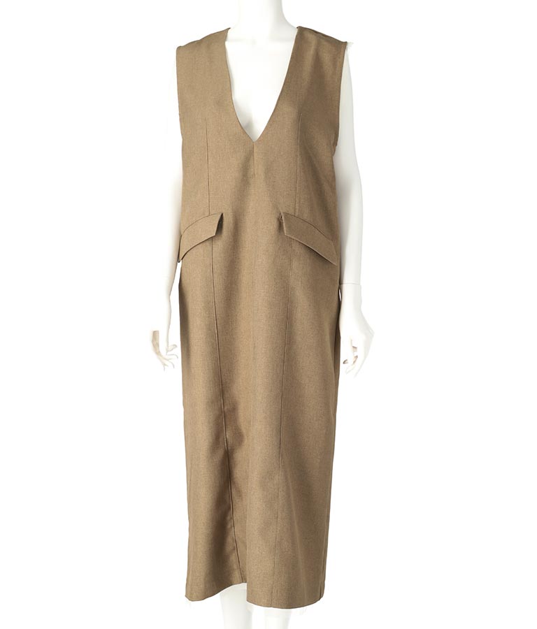 Vネック フロントダーツ Iライン ワンピース 367-9647