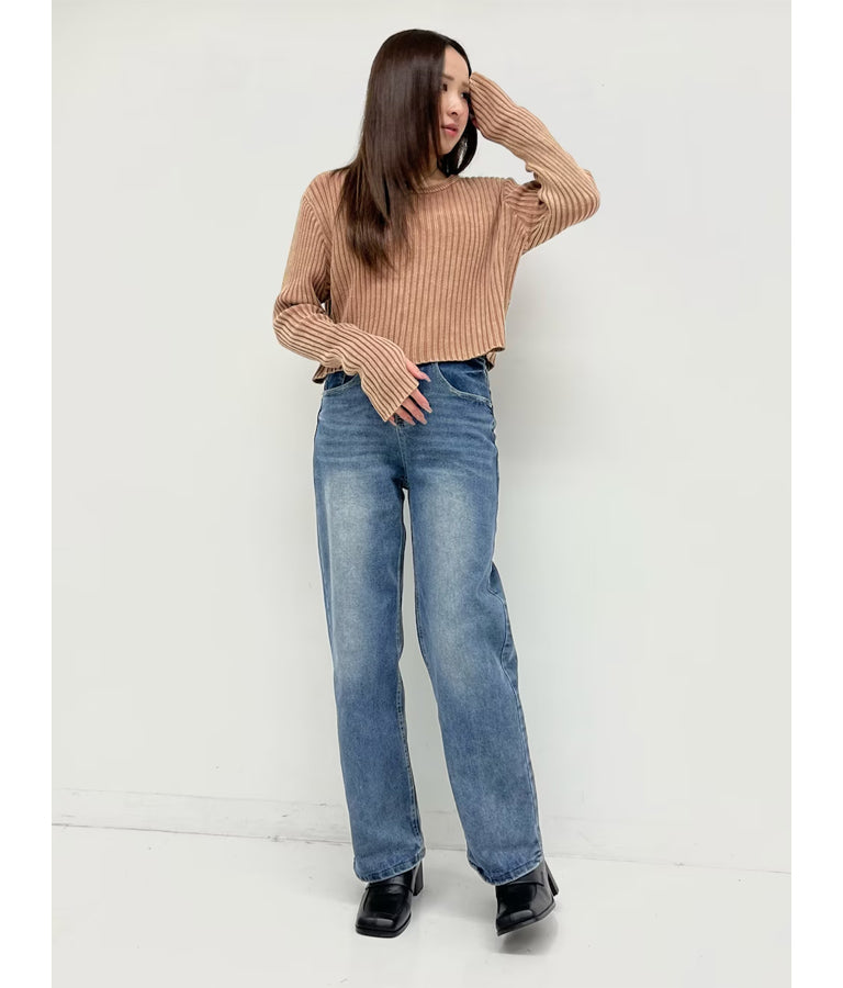3つボタン ストレッチ ストレート デニム パンツ 792-9117