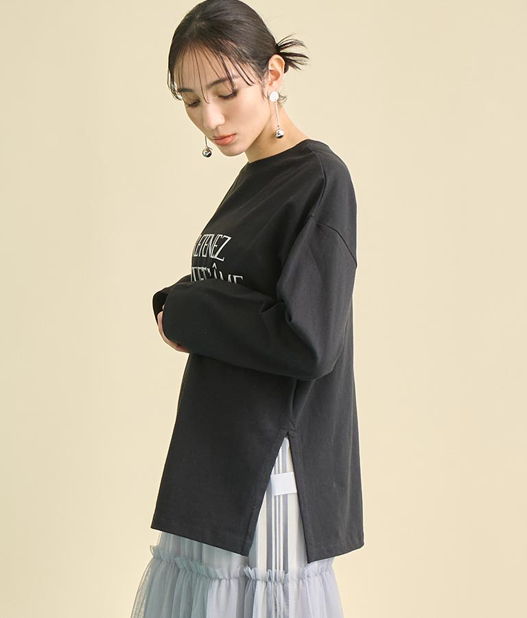 USA コットン フロッキー プリント ロング Tシャツ 363-9648