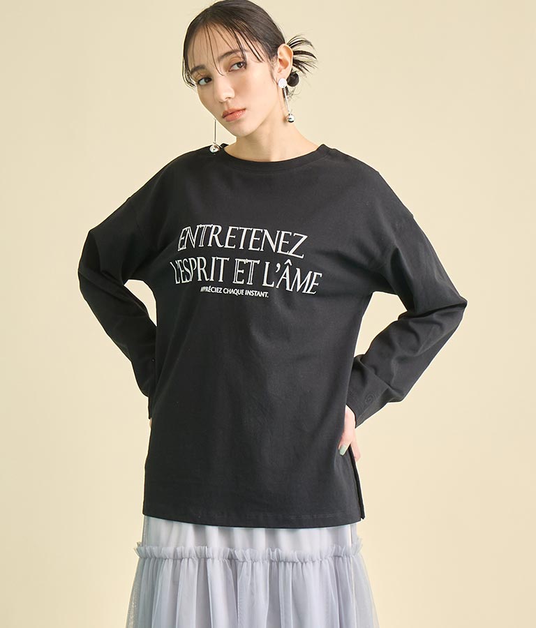 USA コットン フロッキー プリント ロング Tシャツ 363-9648