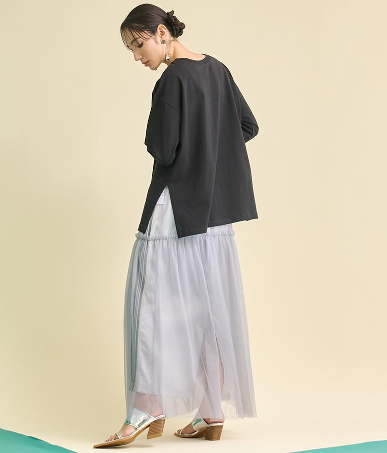 USA コットン フロッキー プリント ロング Tシャツ 363-9648