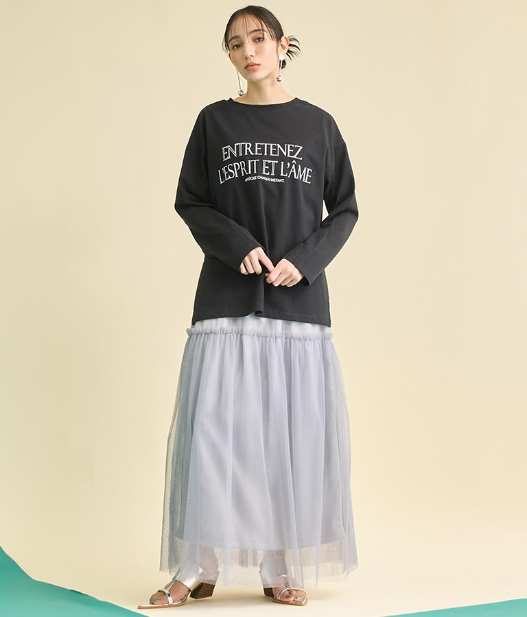USA コットン フロッキー プリント ロング Tシャツ 363-9648