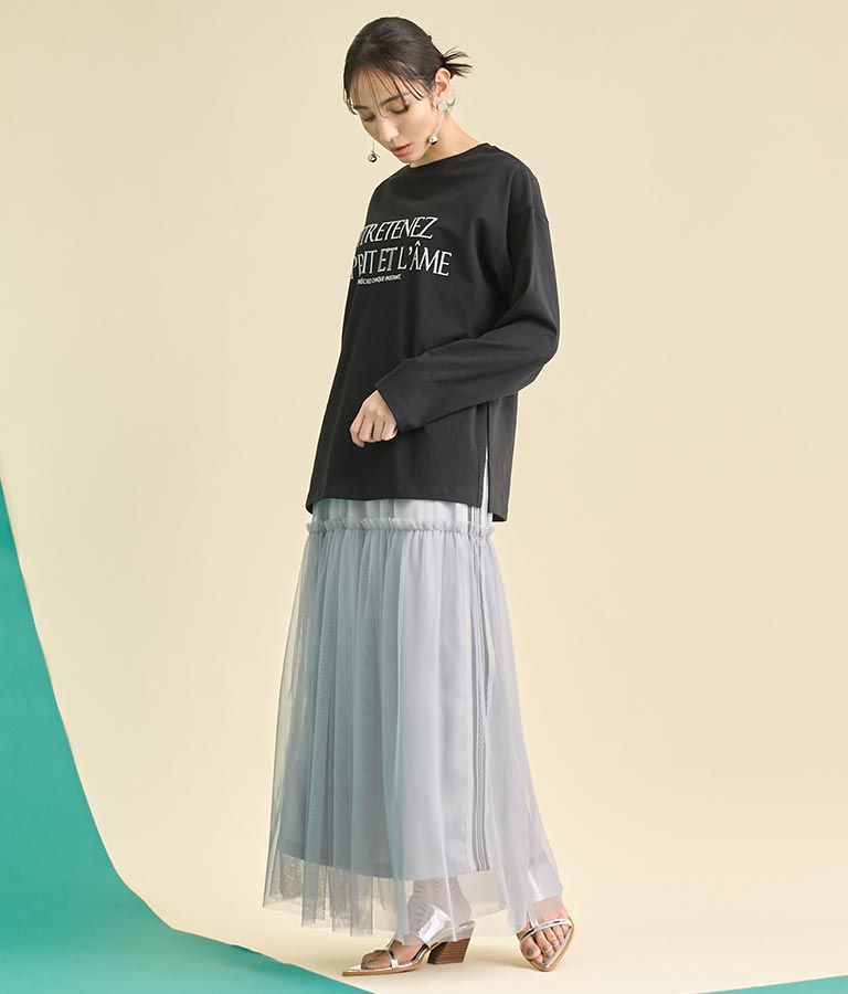 USA コットン フロッキー プリント ロング Tシャツ 363-9648