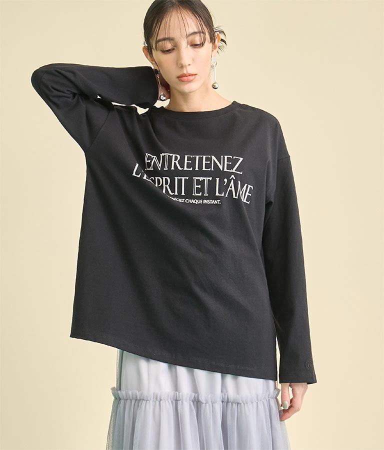 USA コットン フロッキー プリント ロング Tシャツ 363-9648