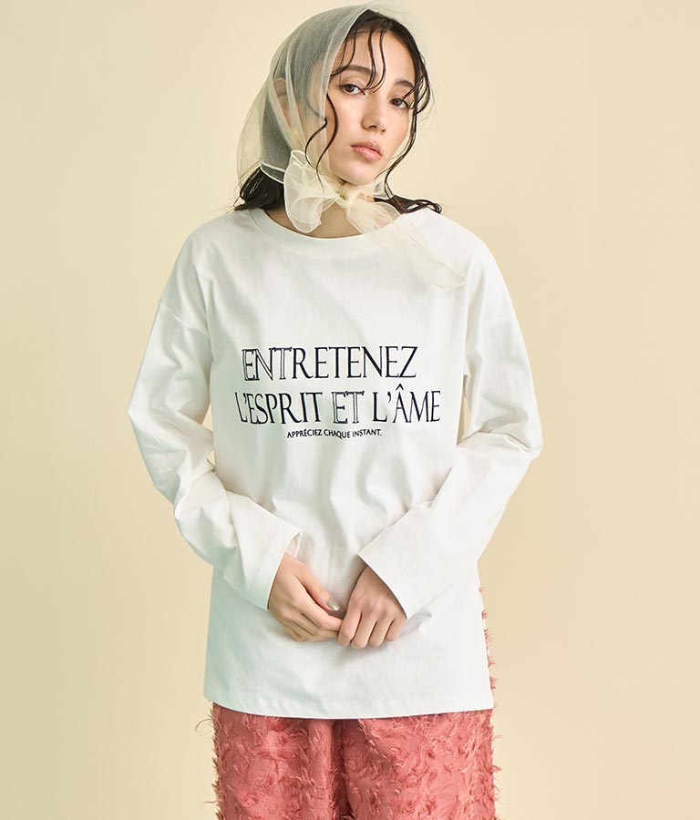 USA コットン フロッキー プリント ロング Tシャツ 363-9648