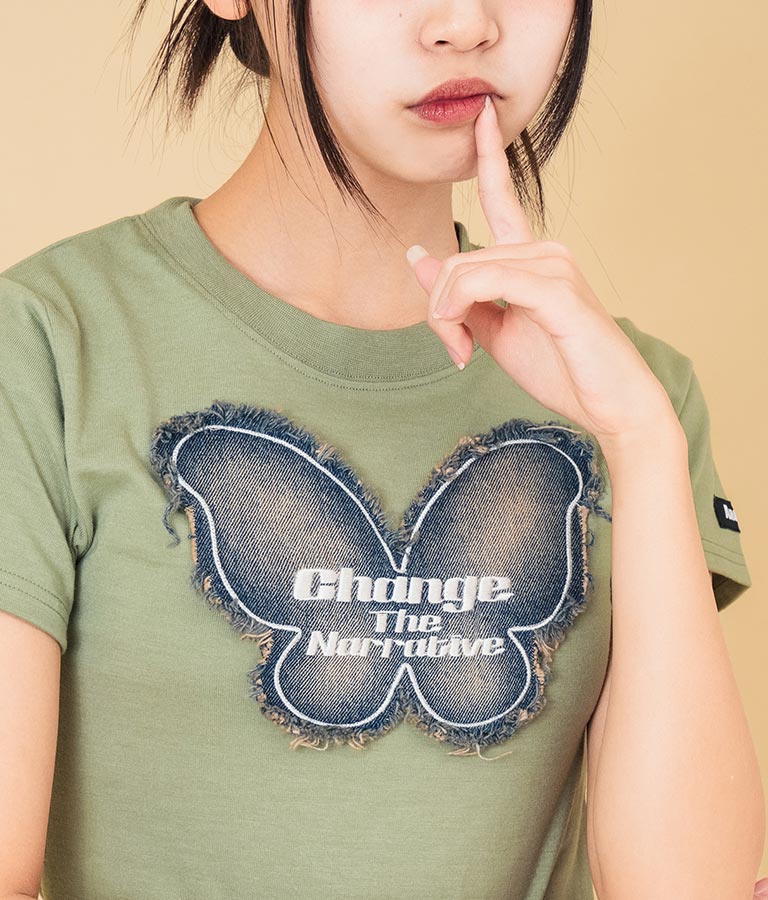 デニム バタフライ ワッペン モチーフ ミニ Tシャツ 913-7633