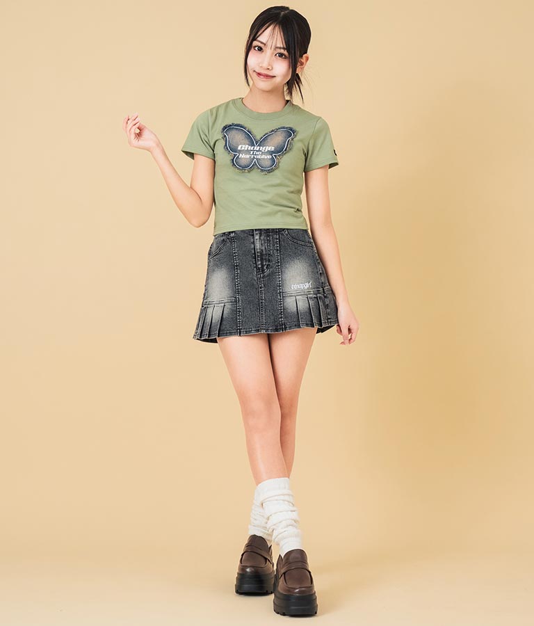 デニム バタフライ ワッペン モチーフ ミニ Tシャツ 913-7633