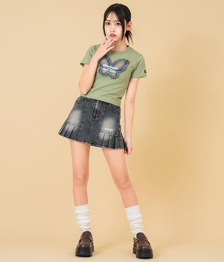 デニム バタフライ ワッペン モチーフ ミニ Tシャツ 913-7633