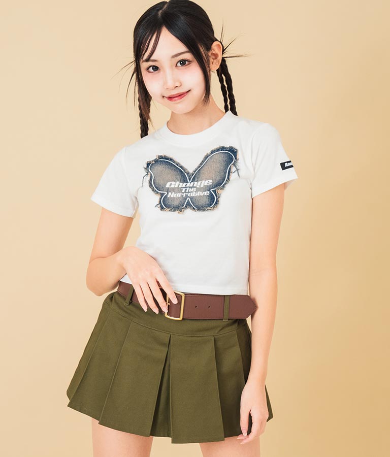 デニム バタフライ ワッペン モチーフ ミニ Tシャツ 913-7633