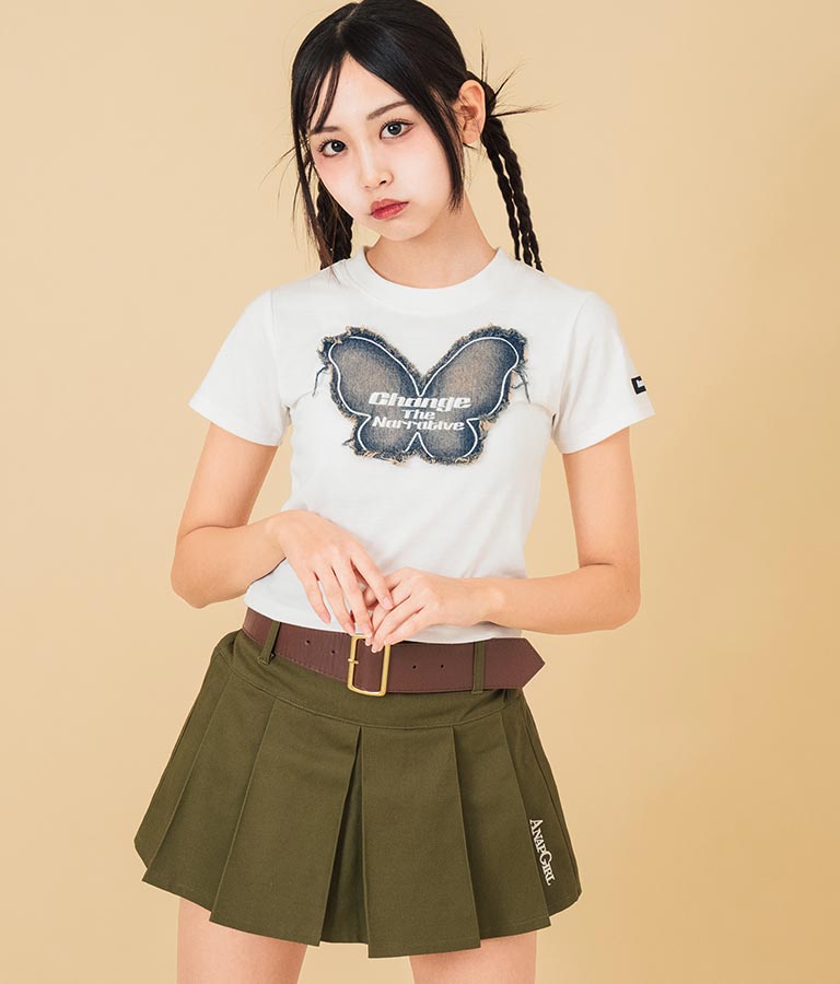 デニム バタフライ ワッペン モチーフ ミニ Tシャツ 913-7633
