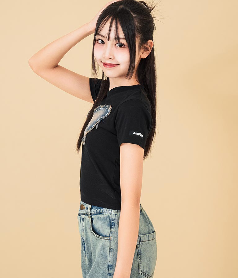 デニム バタフライ ワッペン モチーフ ミニ Tシャツ 913-7633