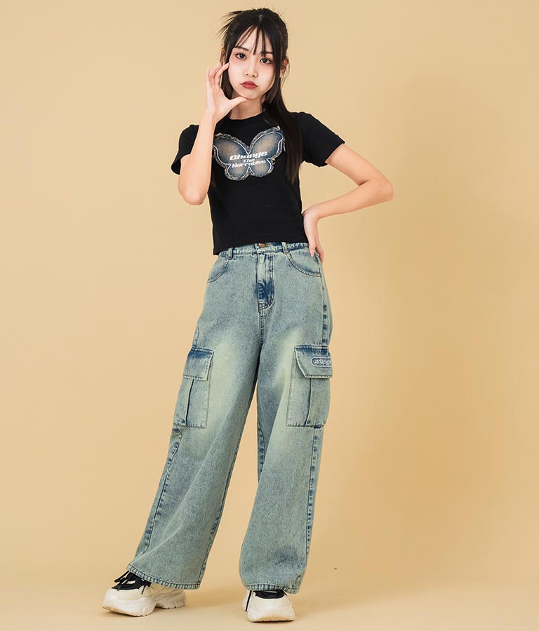 デニム バタフライ ワッペン モチーフ ミニ Tシャツ 913-7633