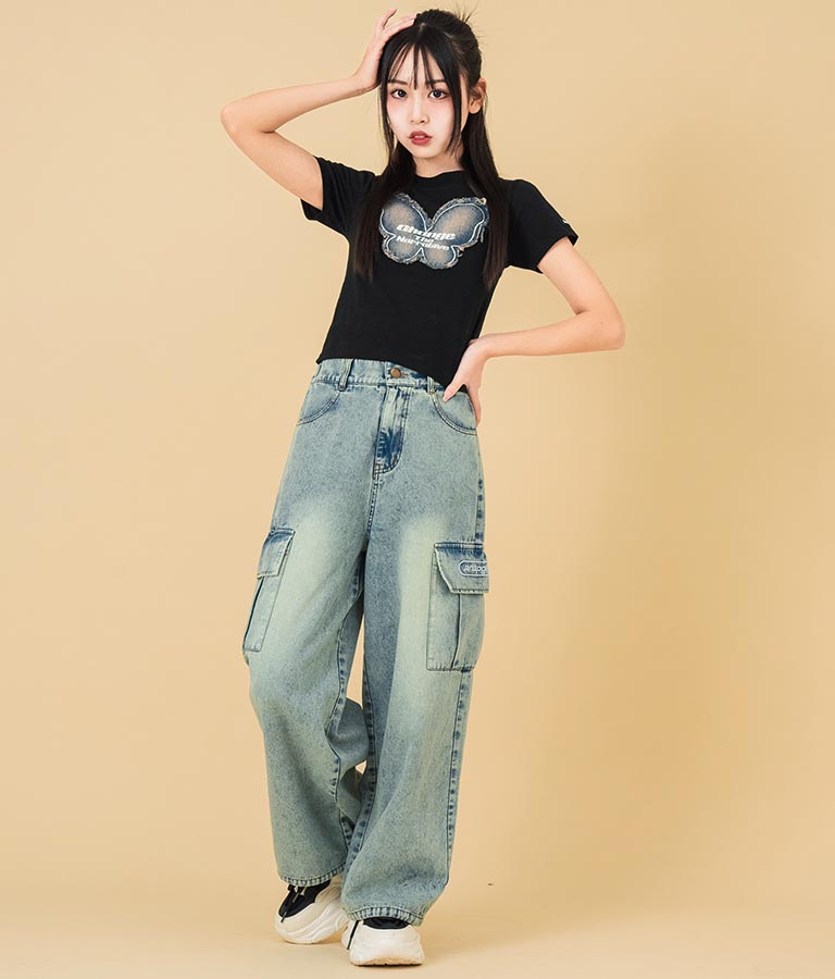 デニム バタフライ ワッペン モチーフ ミニ Tシャツ 913-7633
