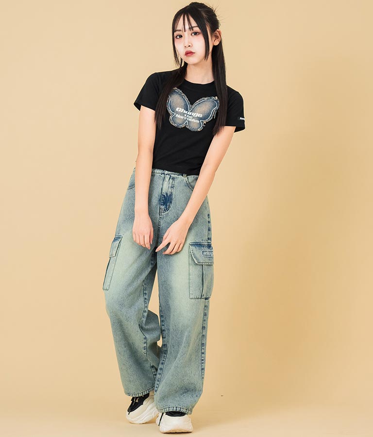 デニム バタフライ ワッペン モチーフ ミニ Tシャツ 913-7633