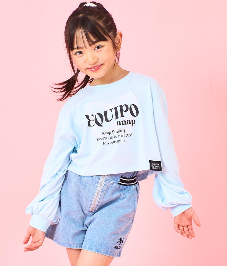 袖 リブ クロップド丈 プリント ロング スリーブ Tシャツ 423-3349