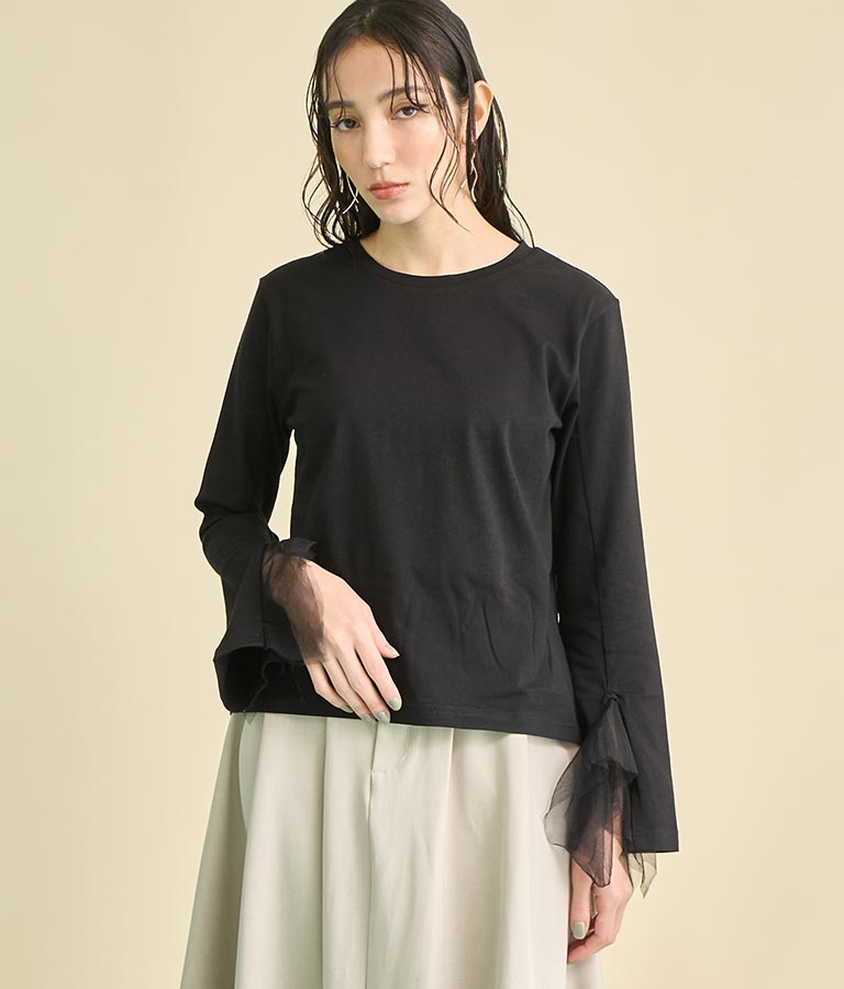 チュール カフス デザイン ロングスリーブ Tシャツ 363-9582