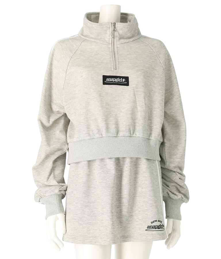 ライン入 ハーフジップ トップス × ミニ 裏毛 スカート セットアップ 918-7631