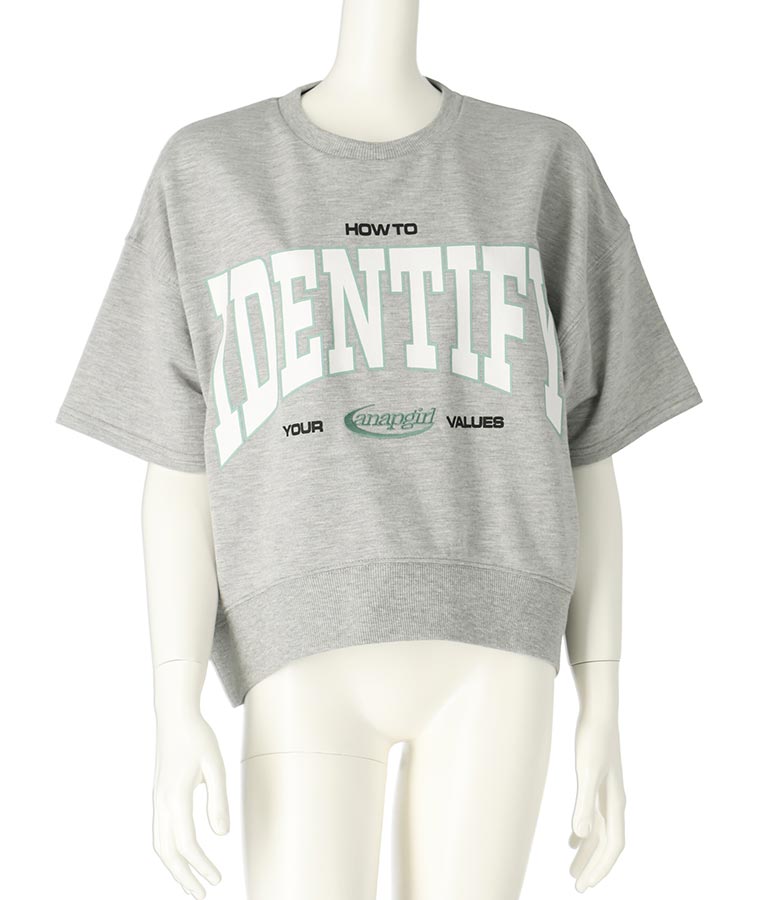 カレッジ プリント ミニ 裏毛 クロップド Tシャツ 913-7641