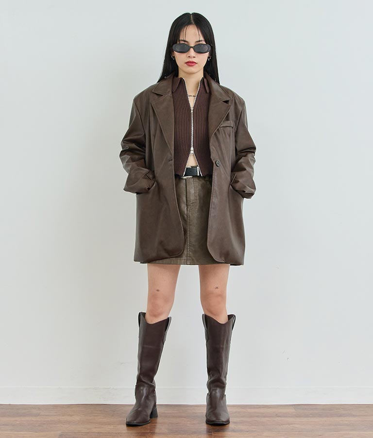 ダブルジップ 襟付き リブ ニット トップス 153-5587