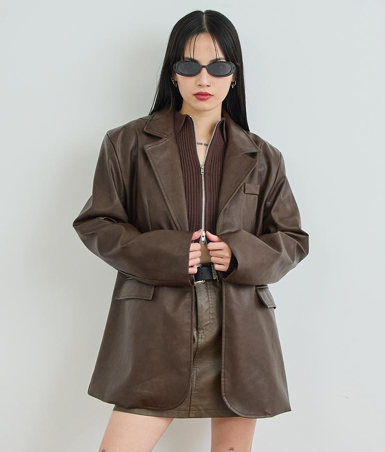 ダブルジップ 襟付き リブ ニット トップス 153-5587