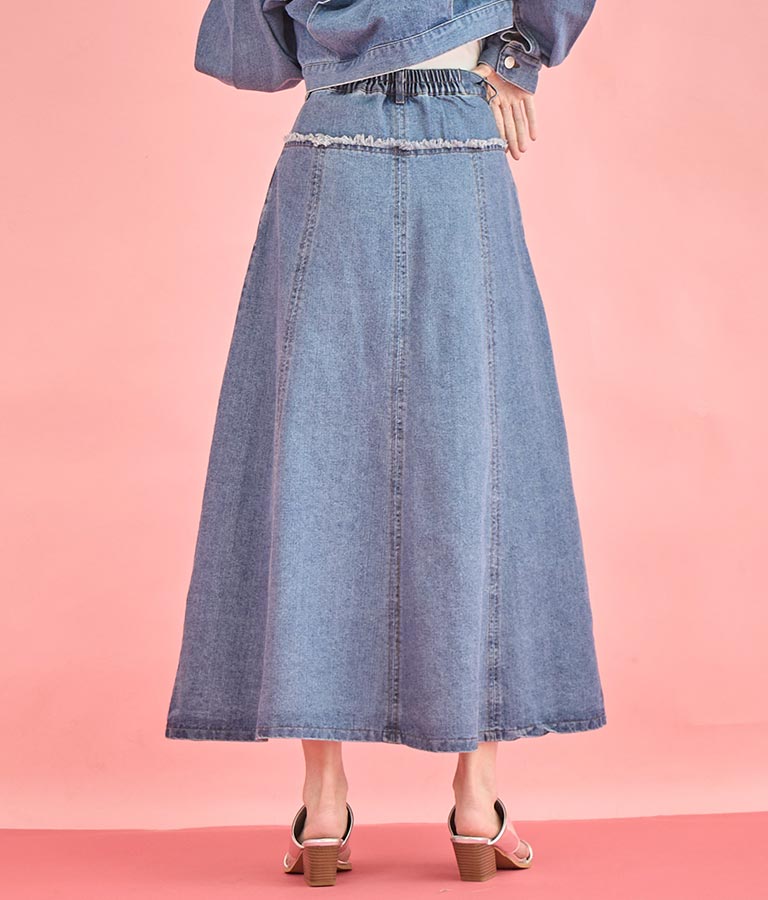 切替 デザイン フレア ロング デニム スカート 361-9583