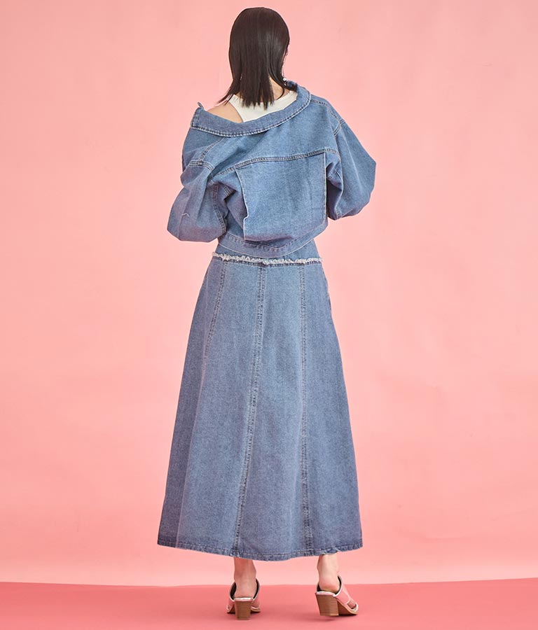 切替 デザイン フレア ロング デニム スカート 361-9583