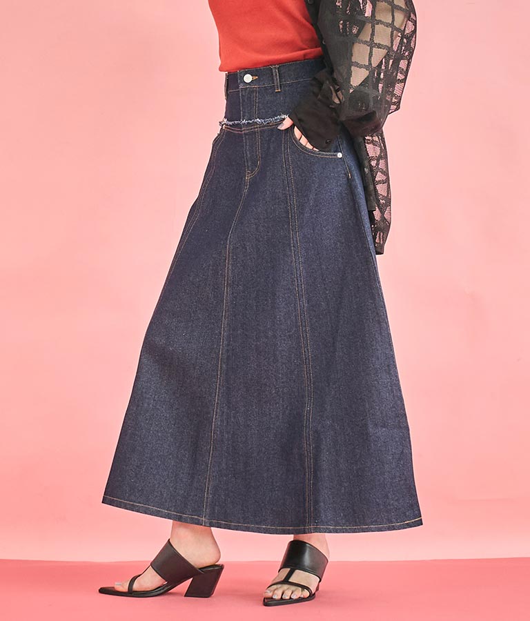 切替 デザイン フレア ロング デニム スカート 361-9583