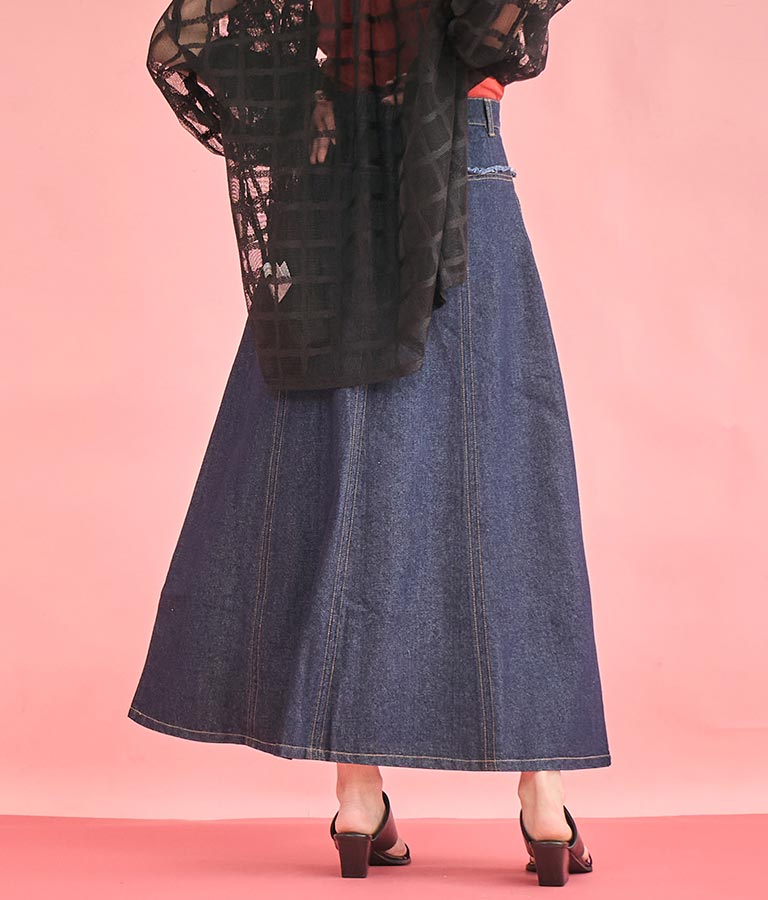 切替 デザイン フレア ロング デニム スカート 361-9583