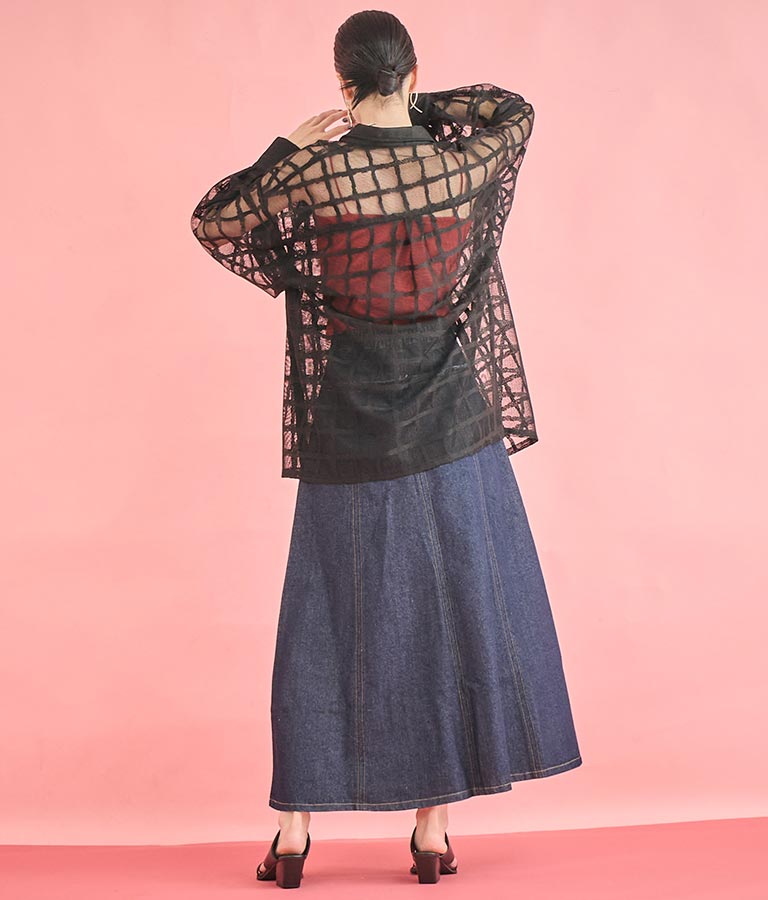 切替 デザイン フレア ロング デニム スカート 361-9583