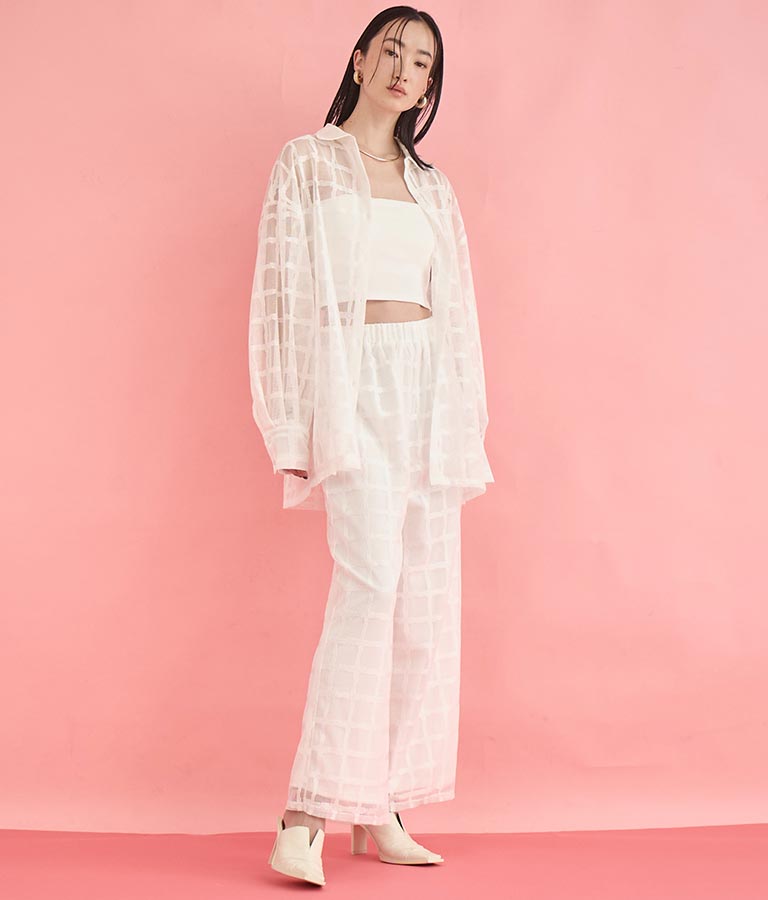 格子 チェック メッシュ ワイド パンツ【セットアップ着用可】 362-9625