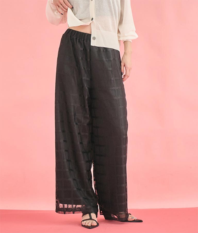 格子 チェック メッシュ ワイド パンツ【セットアップ着用可】 362-9625