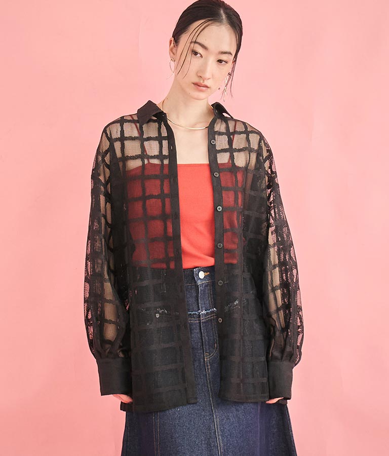格子 チェック メッシュ オーバーサイズ シャツ【セットアップ着用可】 363-9624