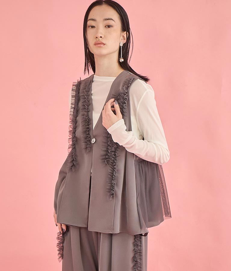 EimeeLaw チュール フリル ジレ パンツ セットアップ 368-9606