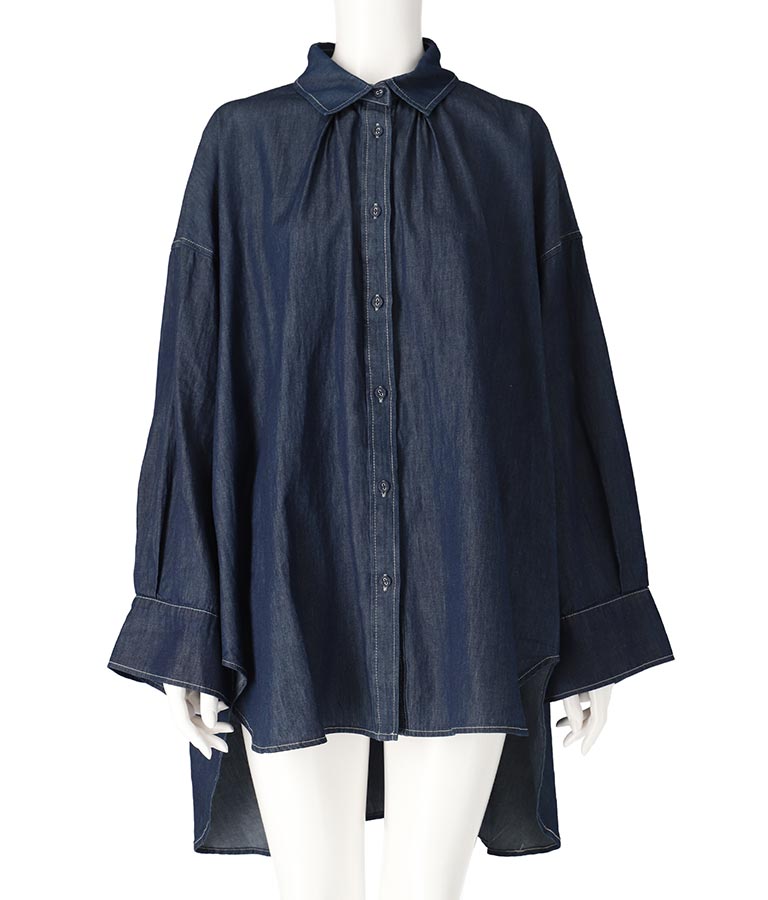 バック ギャザー ワイド カフス デニム シャツ 363-9636