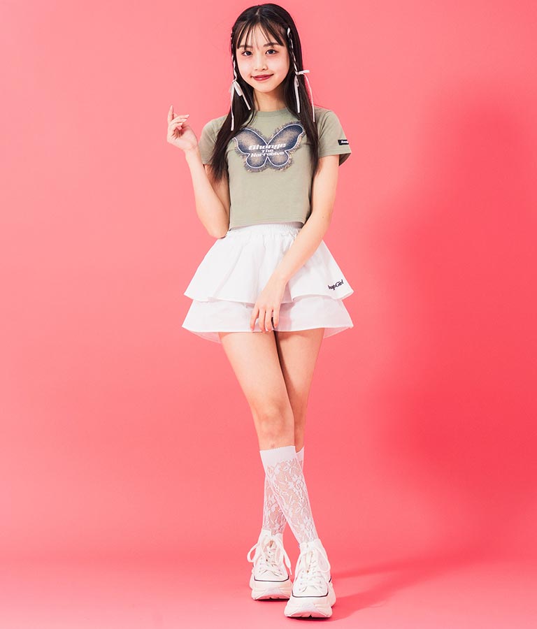 デニム バタフライ ワッペン モチーフ ミニ Tシャツ 913-7633