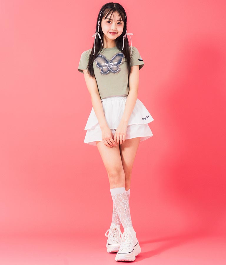 デニム バタフライ ワッペン モチーフ ミニ Tシャツ 913-7633