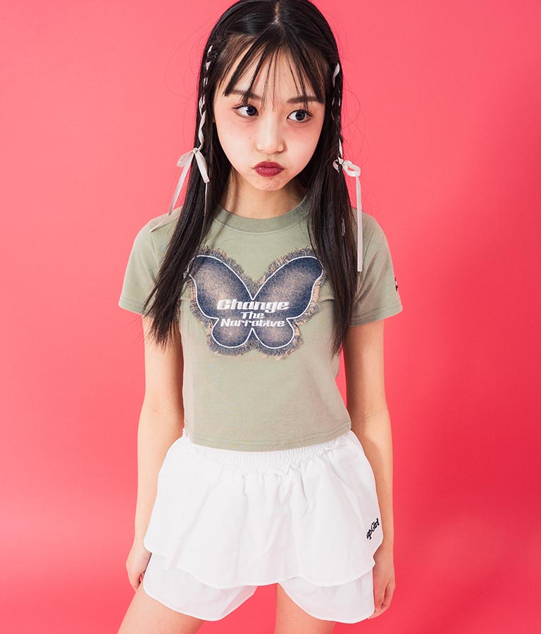 デニム バタフライ ワッペン モチーフ ミニ Tシャツ 913-7633