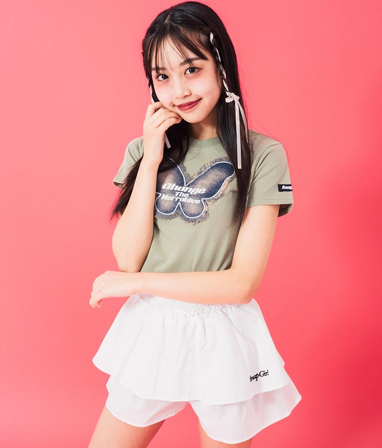 デニム バタフライ ワッペン モチーフ ミニ Tシャツ 913-7633