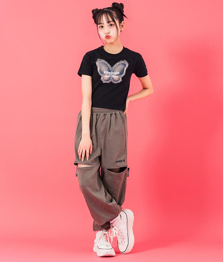 デニム バタフライ ワッペン モチーフ ミニ Tシャツ 913-7633