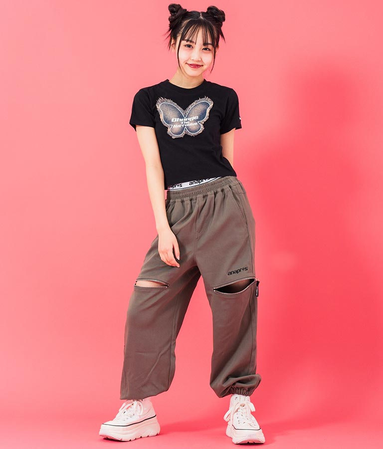 デニム バタフライ ワッペン モチーフ ミニ Tシャツ 913-7633