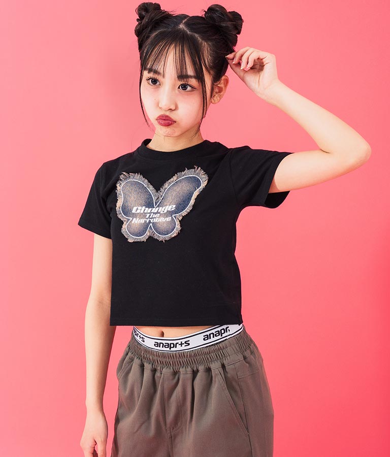 デニム バタフライ ワッペン モチーフ ミニ Tシャツ 913-7633