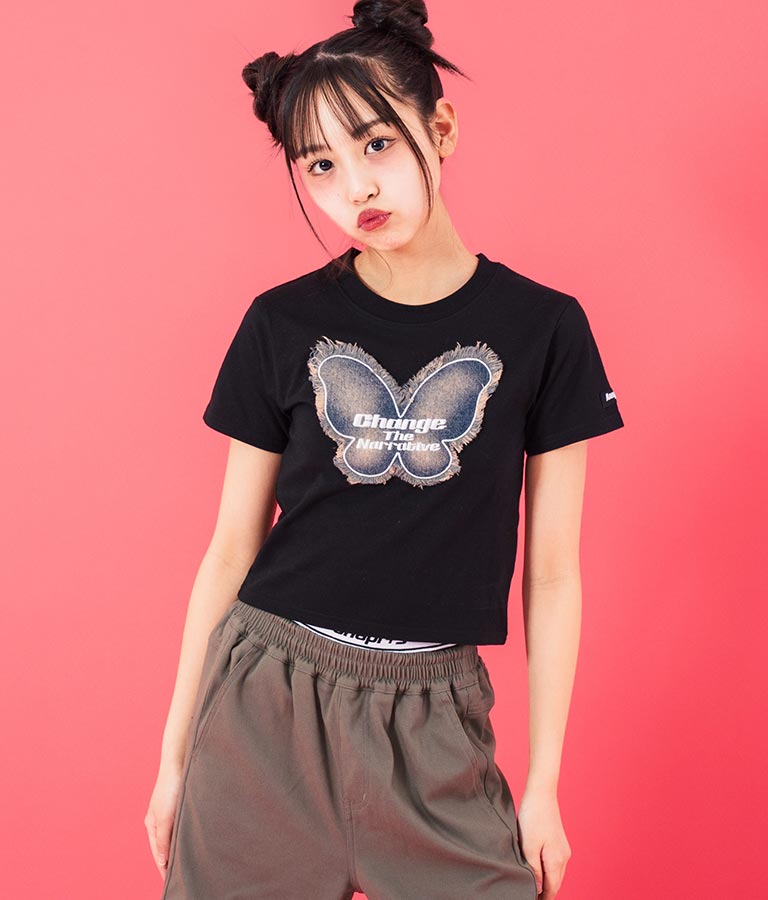 デニム バタフライ ワッペン モチーフ ミニ Tシャツ 913-7633