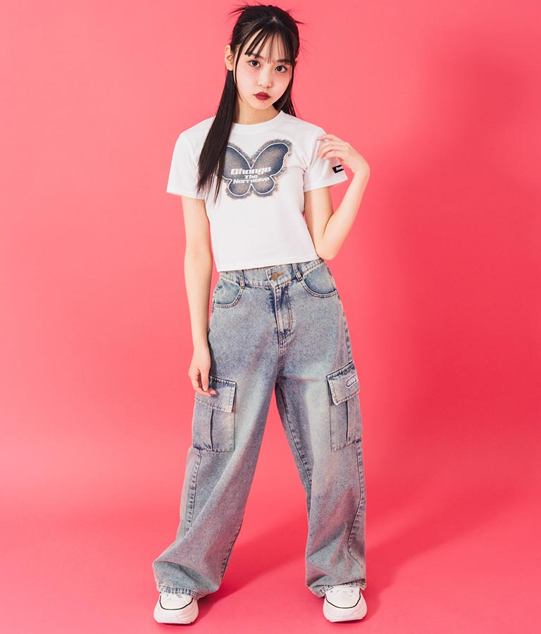 デニム バタフライ ワッペン モチーフ ミニ Tシャツ 913-7633