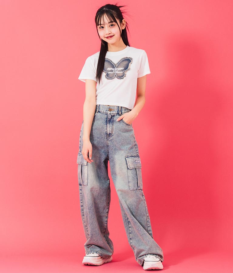 デニム バタフライ ワッペン モチーフ ミニ Tシャツ 913-7633