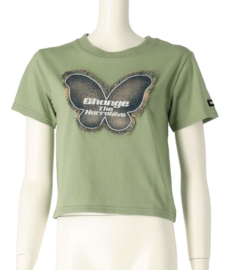 デニム バタフライ ワッペン モチーフ ミニ Tシャツ 913-7633