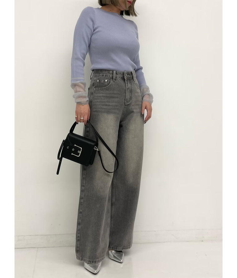 シアー 切替スリーブ リブ ニット プルオーバー 363-9618